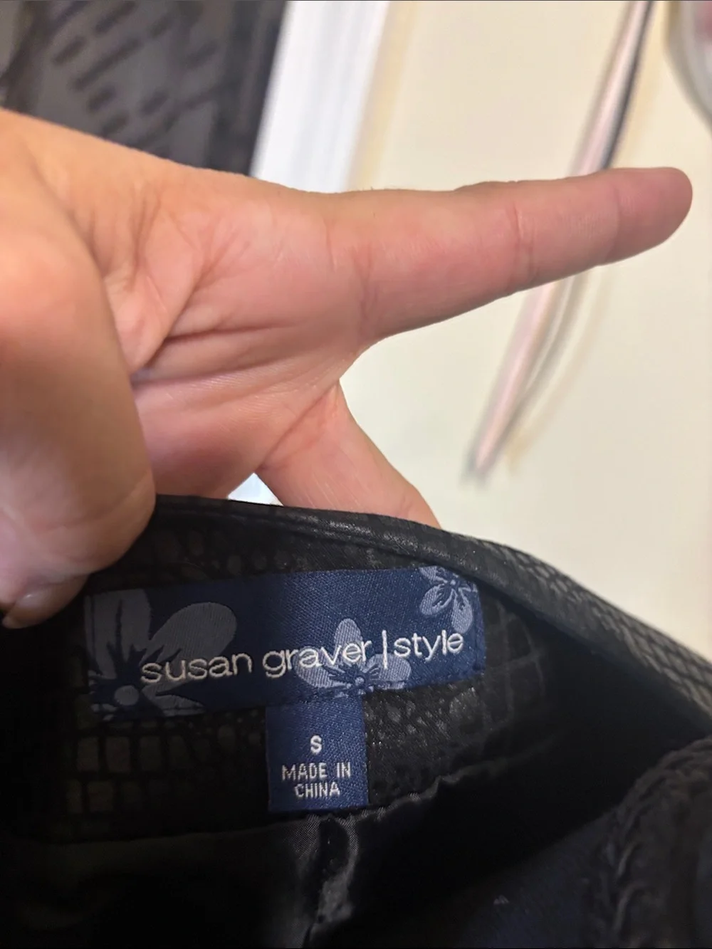 Susan Graver Black Croc-Embossed Leather Jacket
